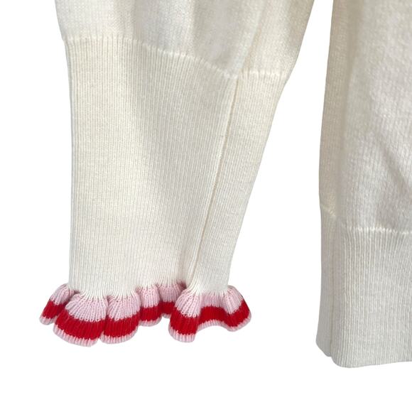 Boden Bernadette Wool Cotton Ruffle Neck Sleeves Cream Sweater Size 6 New - Picture 3 of 6